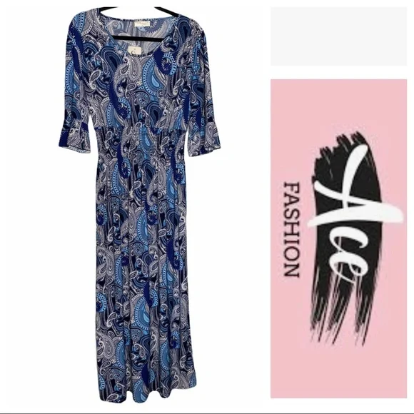Ace Fashion Dresses | Brand New! Ace Fashion Blue Maxi Dress Size 3X | Color: Blue/White | Size: 3X | Nookandfancy's Closet